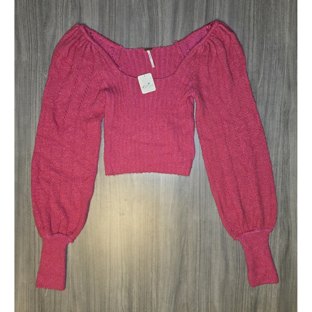NWT Free People Pink Crop Sweater Soft Cozy Fall Autumn Sz S